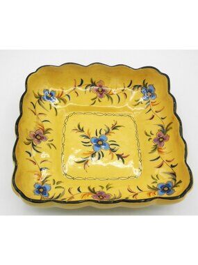 Hand Painted Square Serving Bowl Maritalia Santarem Portugal Floral Design